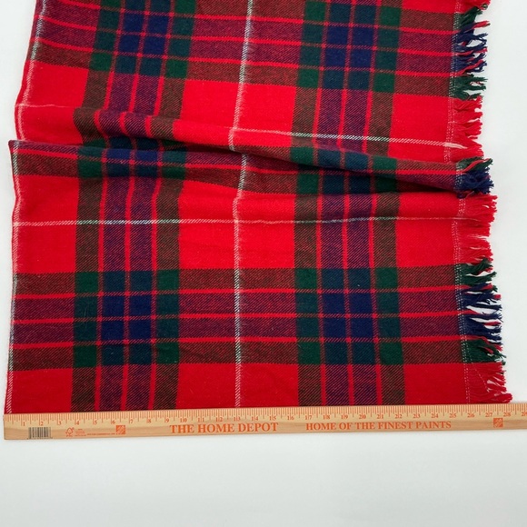Wool Tartan Plaid Stadium Blanket Throw Fringe Red Green Blue White 34”x55” - Picture 5 of 6